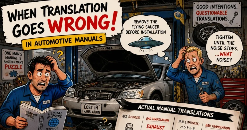Illustration of common automotive manual translation mistakes